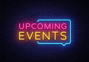 Upcoming Events neon signs vector. Upcoming Events design template neon sign, light banner, neon signboard, nightly bright advertising, light inscription. Vector illustration.